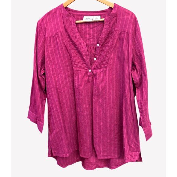 Vermont Country Store Magenta Cotton Pintuck Tunic Top Blouse 1X Plus Size - Picture 1 of 5
